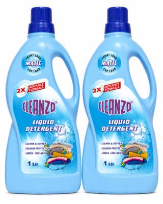 CLEANZO Liquid Detergent Combo Pack of 2 (1 Litre Each) | Gentle Fabric Care with Advanced Cleaning Formula | Removes Tough Stains & Colour Protection